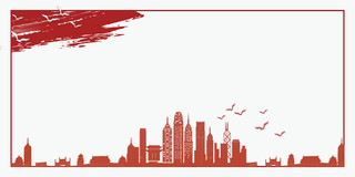 红色简约大气城市剪影飞鸟香港回归二十四周年展板背景香港回归24周年背景